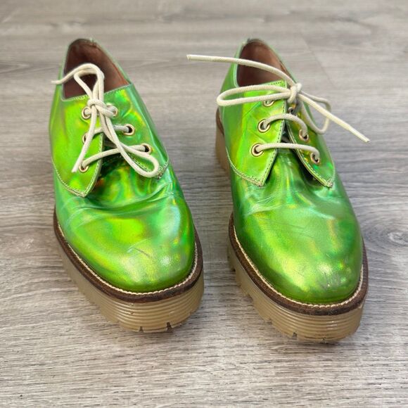 TBA To Be Announced Grunge punk iridiscent neon Oxford leather Shoe 38 Eilsh - Picture 3 of 9